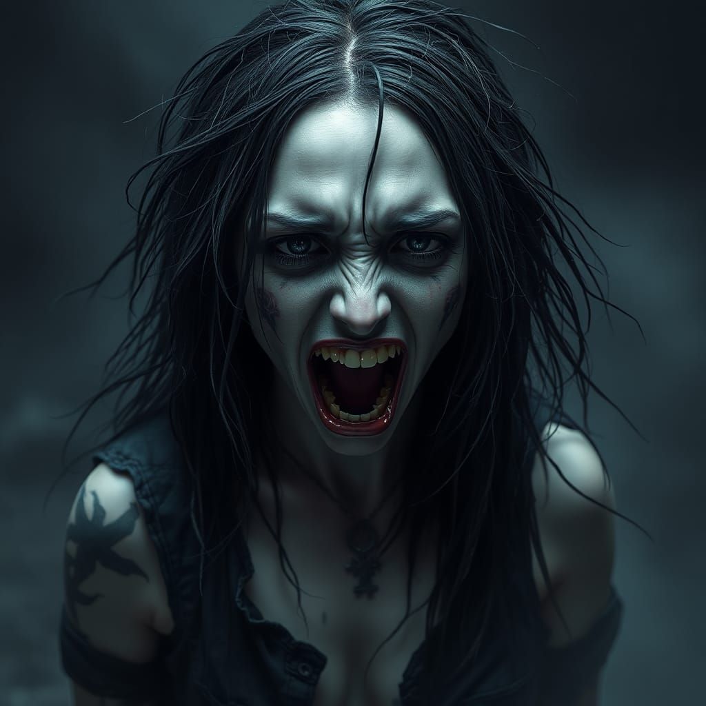 Gothic Girl Screaming in a Dark Surrealist Style