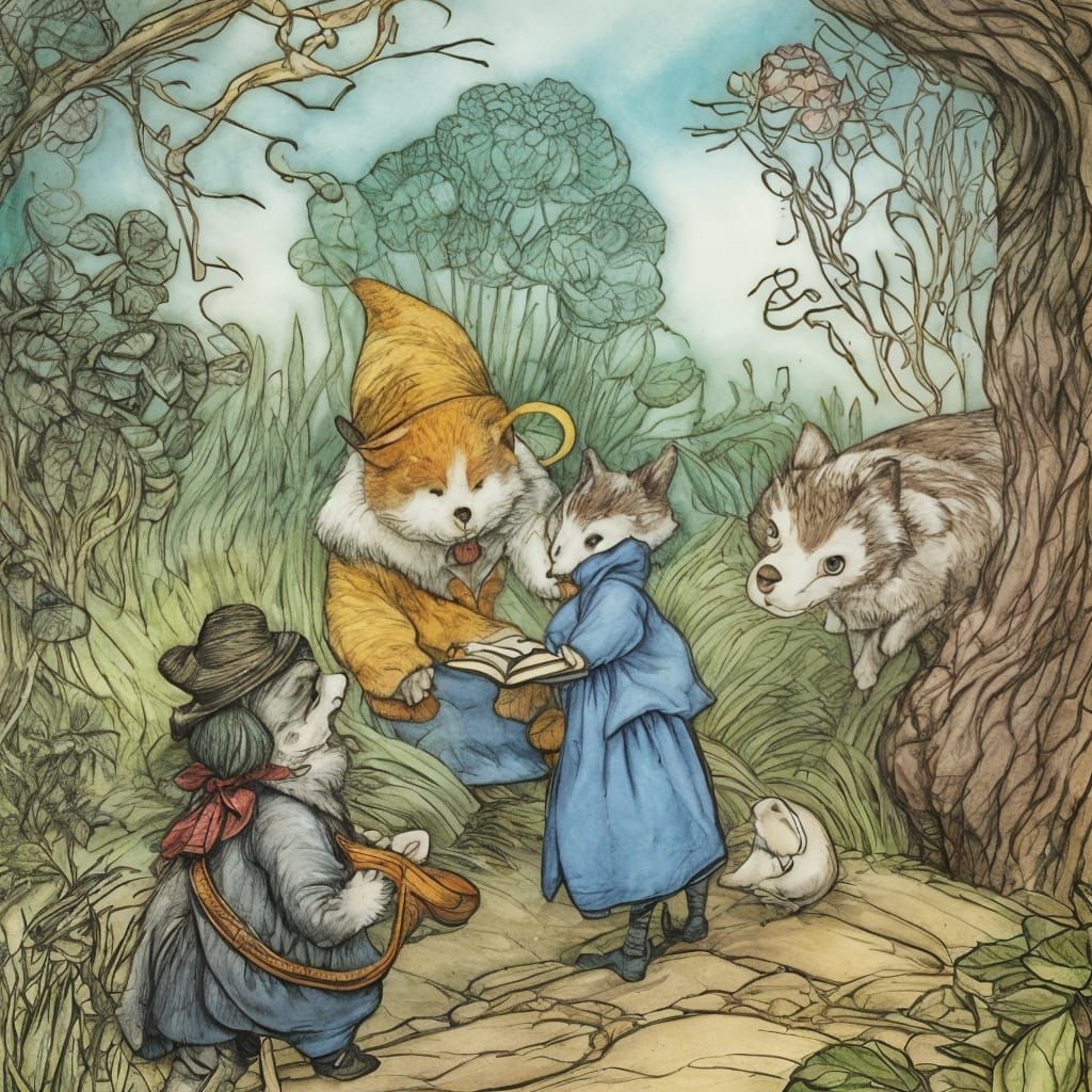 Storybook illustration in the style of Beatrix Potter and Ar...