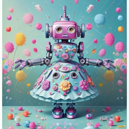 Robot in Candy Art Style Dress