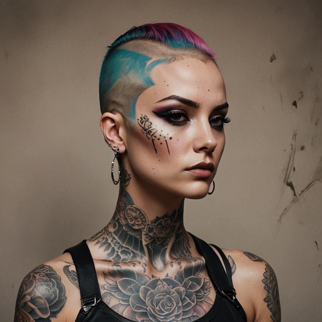 Skinhead Punk Girl Band with Tattoos