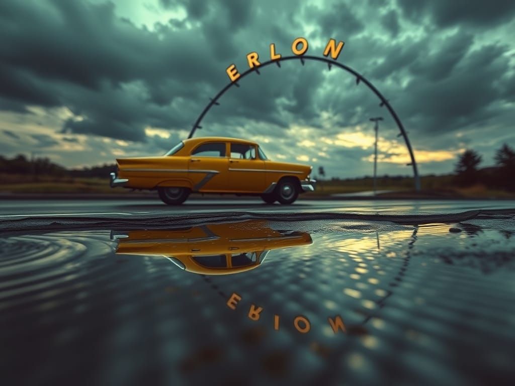 Distorted Reflection in a Puddle of Water, Beneath a Dreamli...