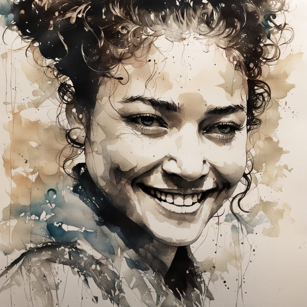 Intricate Ink Drawing of a Smiling Woman
