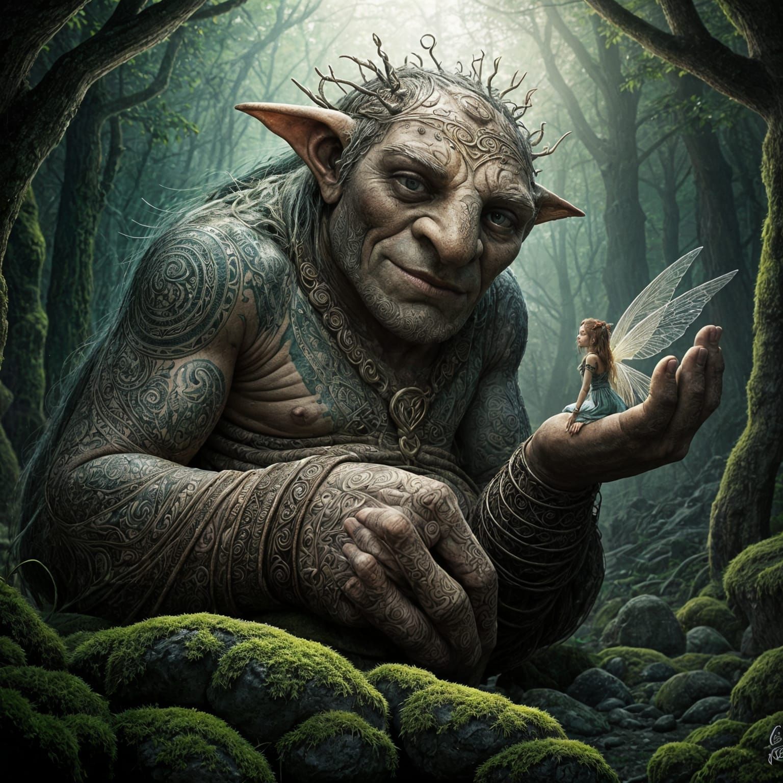 Troll and Fairy in Celtic Twilight Forest