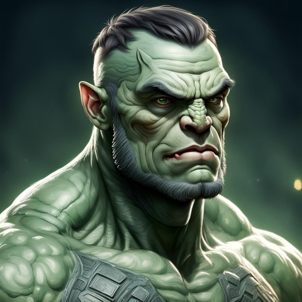 Muscular Half-Orc with Shoulder Companion