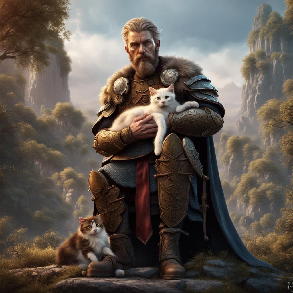 Anglo-Saxon Warrior and Kitten: Fantasy Concept Art