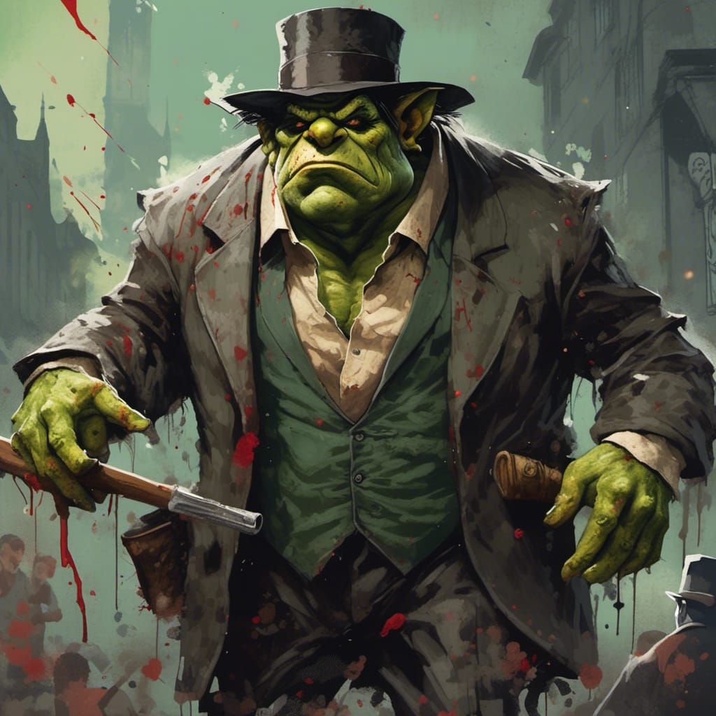 Orc, Ogre, and Goblin Gangsters in Splatter Graffiti Style