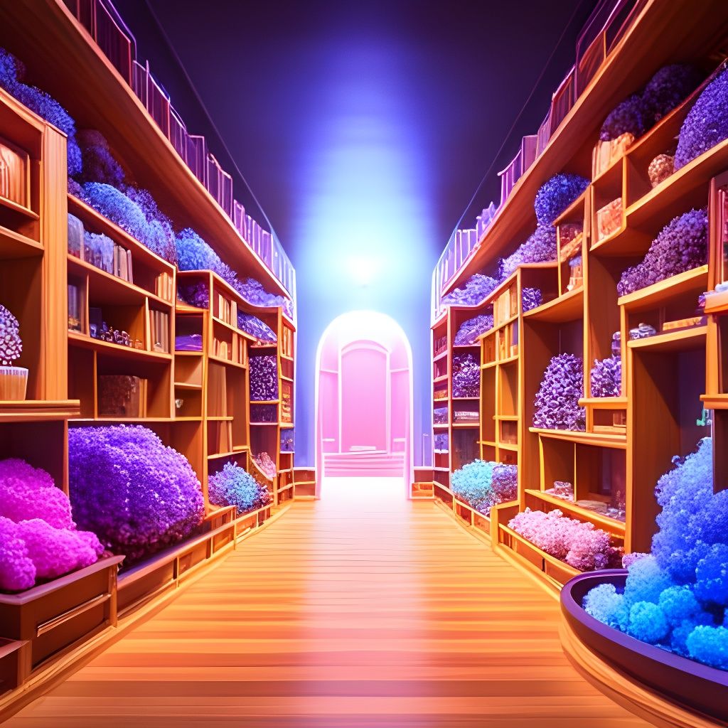 Fantasy Crystal Shop Interior in Ghibli Style