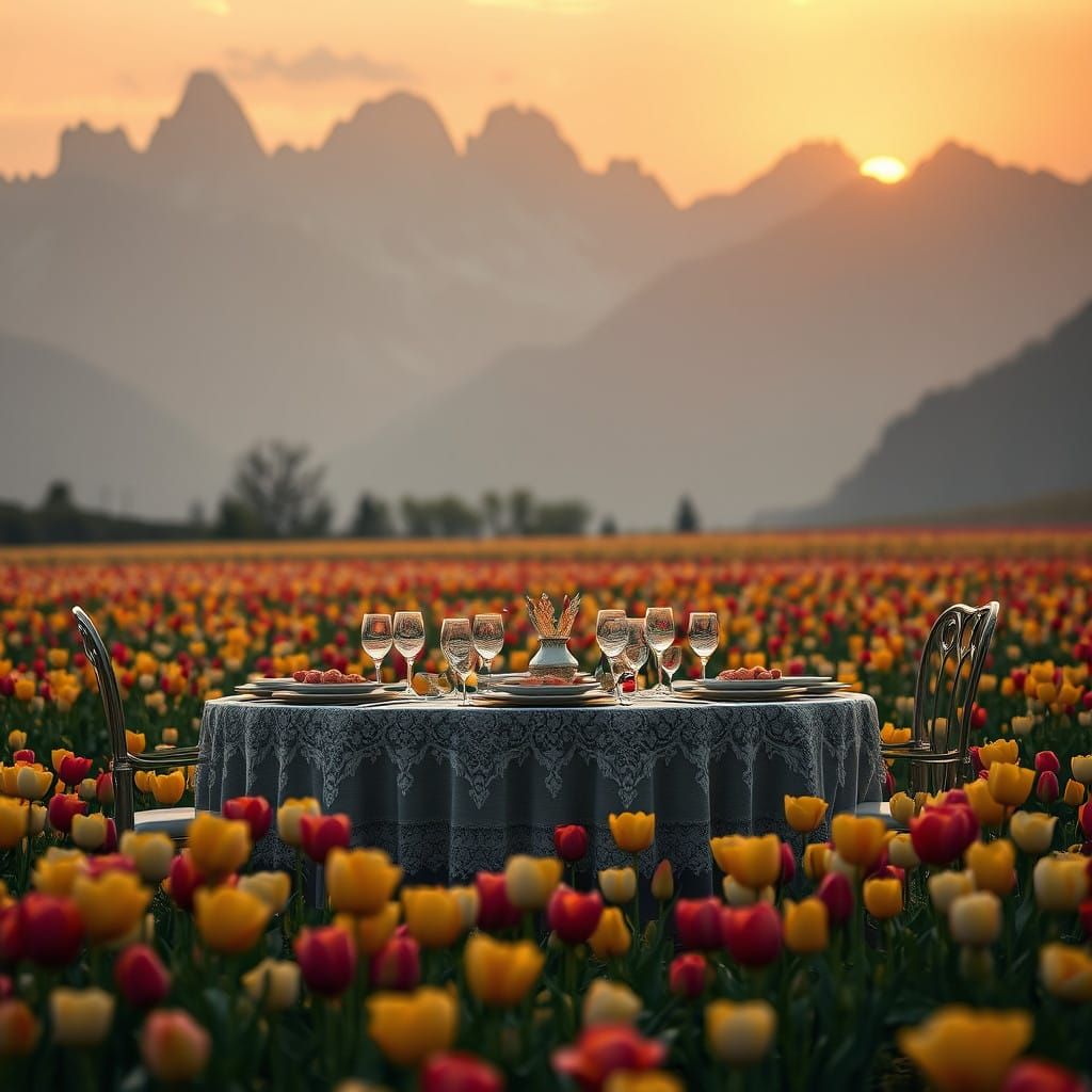 Whimsical Sunset Dinner in a Tulip Field Paradise