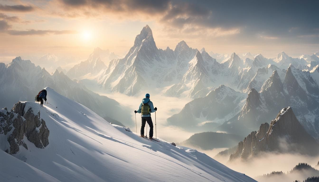 Skier on Watzmann Mountain: Mystical Alpine Painting