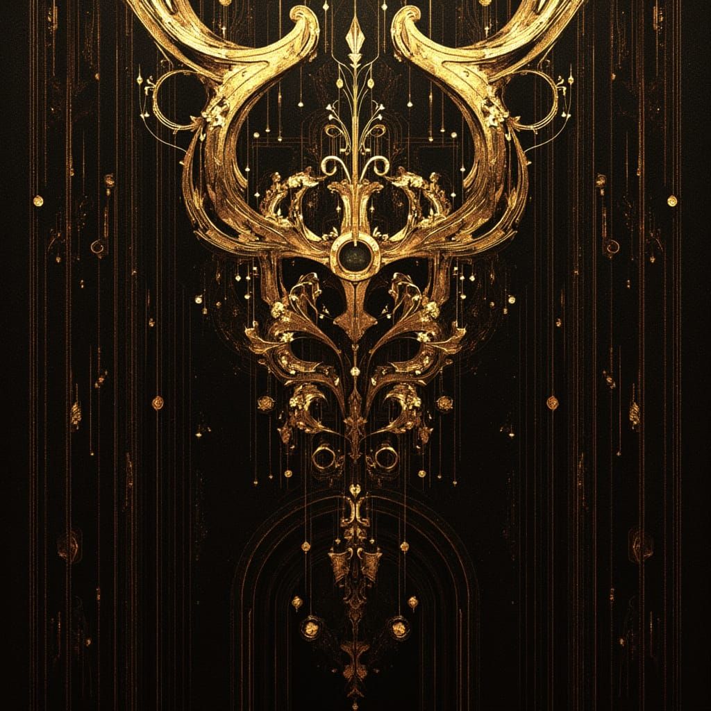 Abstract Geometric Swirls with Luminous Gold Detailing