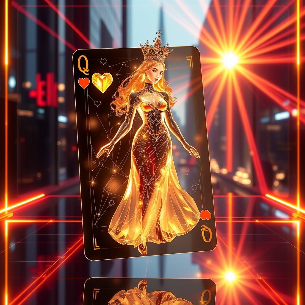 Cyber-Futurist Queen of Hearts Emerges From Holographic Card
