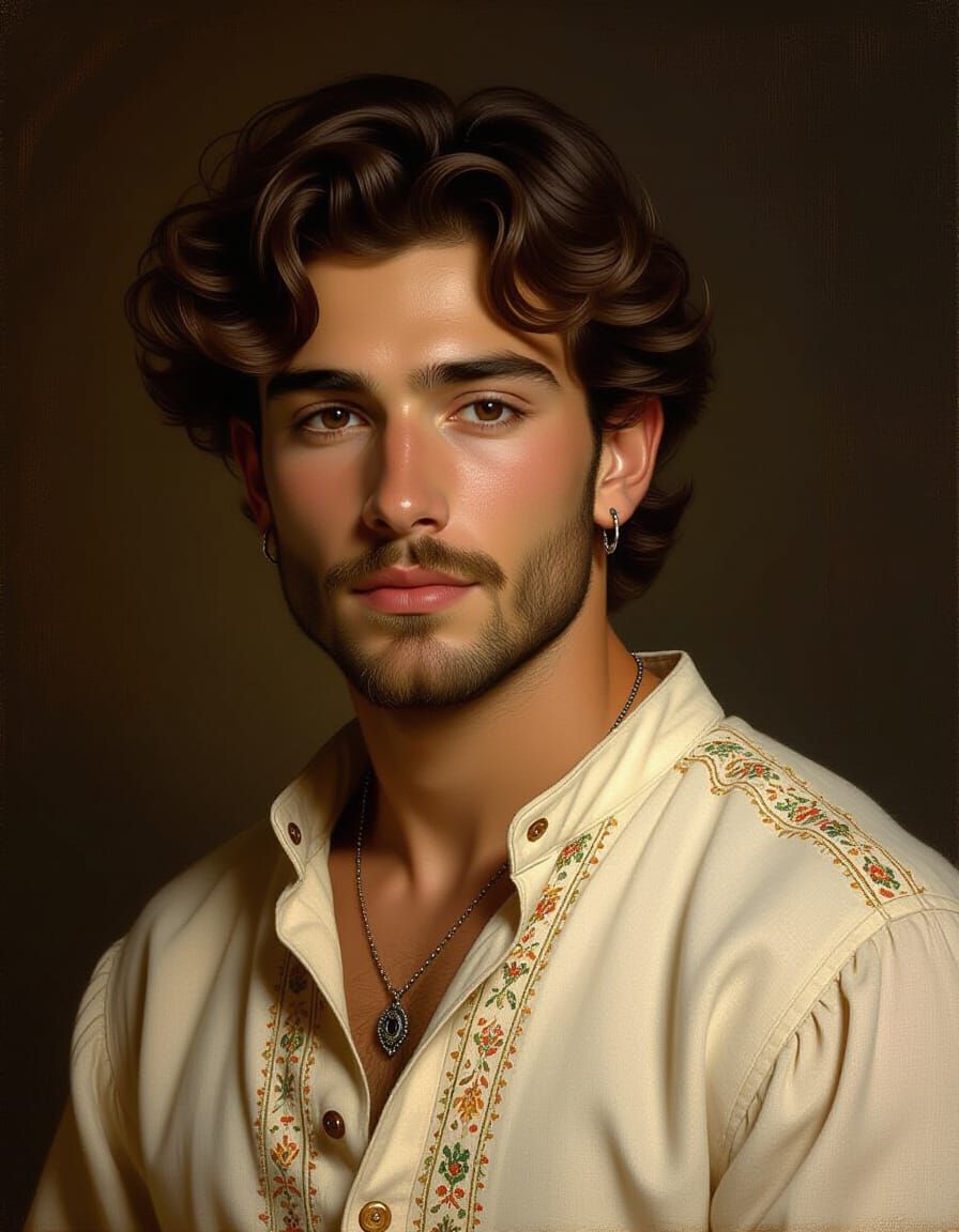 Renaissance Portrait of Young Man in Oil Painting Style