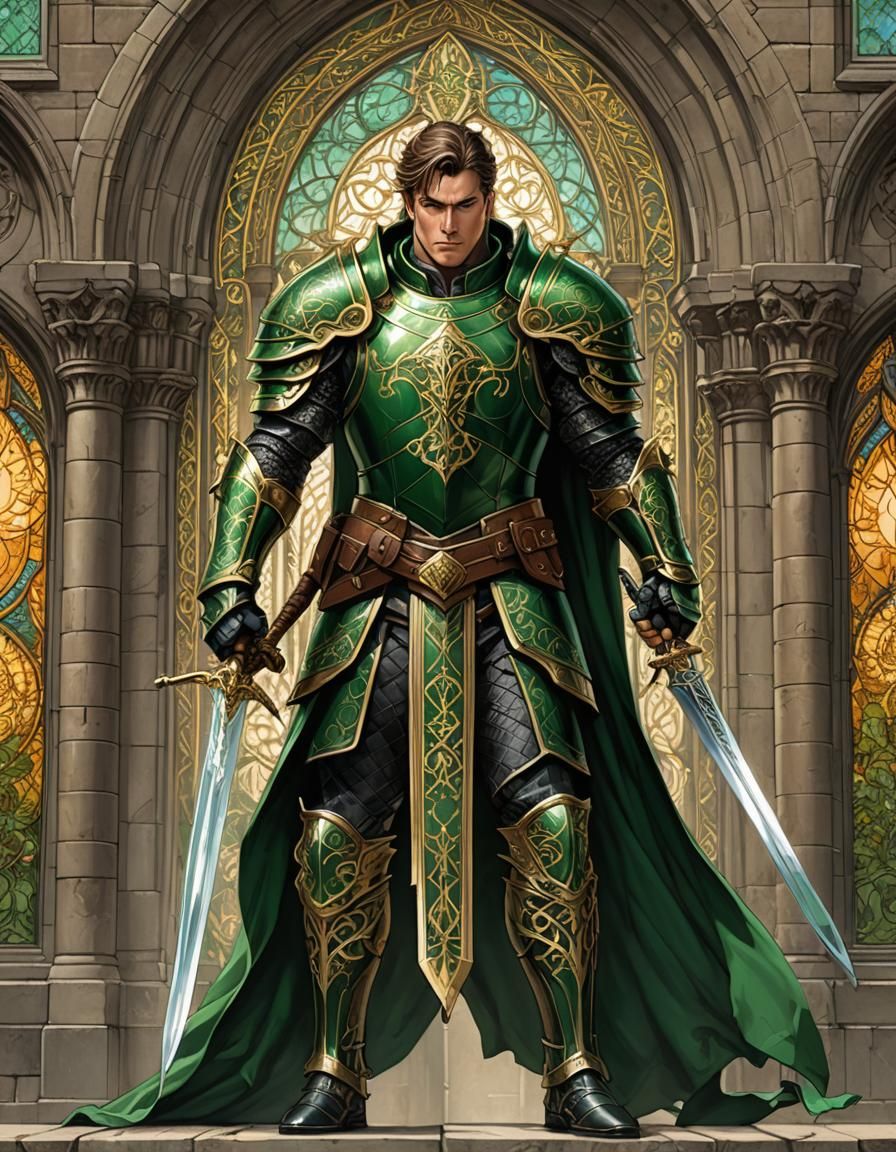 Epic Paladin in Green Armor Concept Art