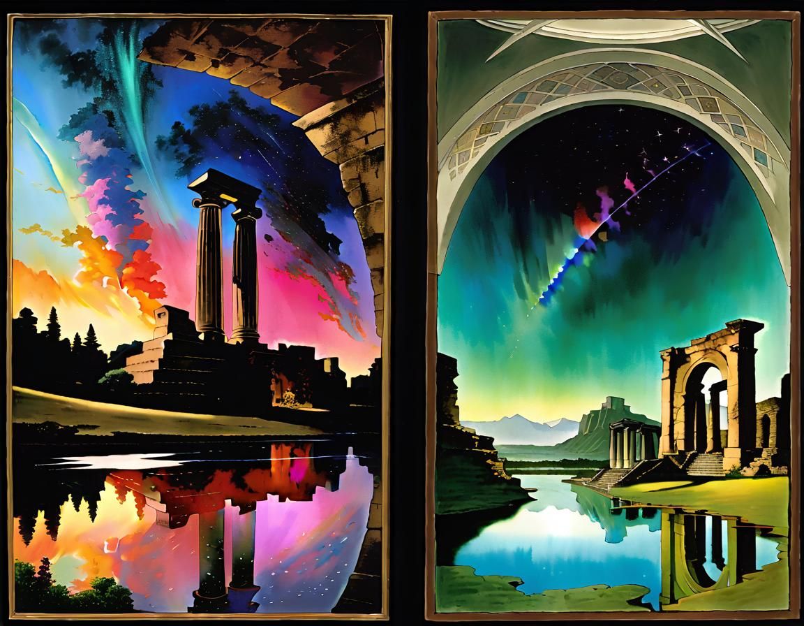 Bohemian Traveler at Ancient Ruins: Alcohol-Ink Style