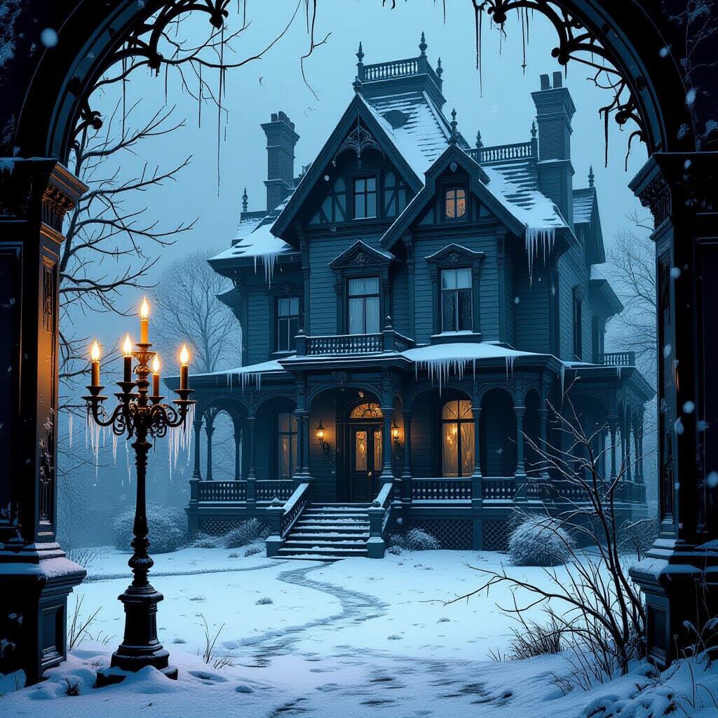 Gothic Victorian Christmas Mansion in Spectral Light