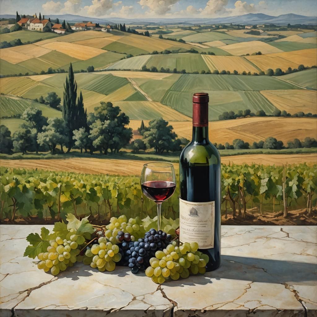 Wine Bottle in Old Masters Style Landscape