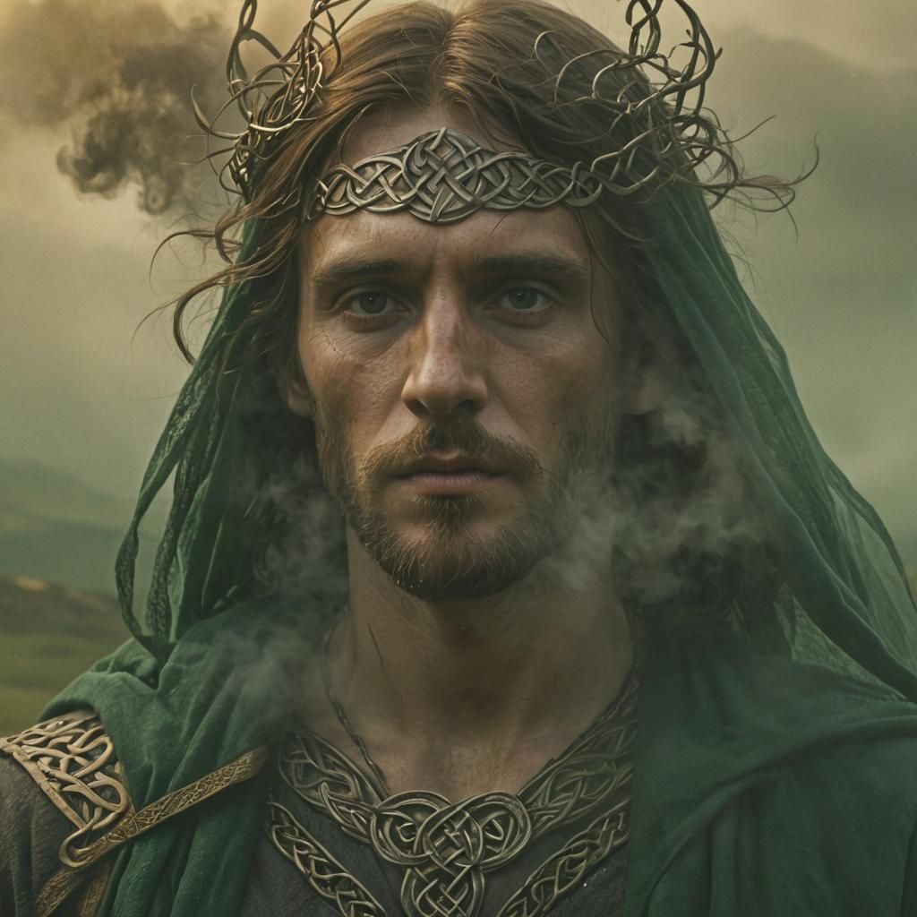 Celtic Spirit Rising from Misty Irish Landscape