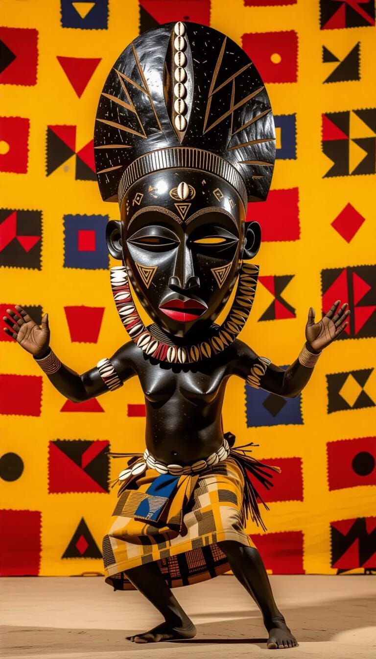 West African Ceremonial Mask in Dynamic Movement
