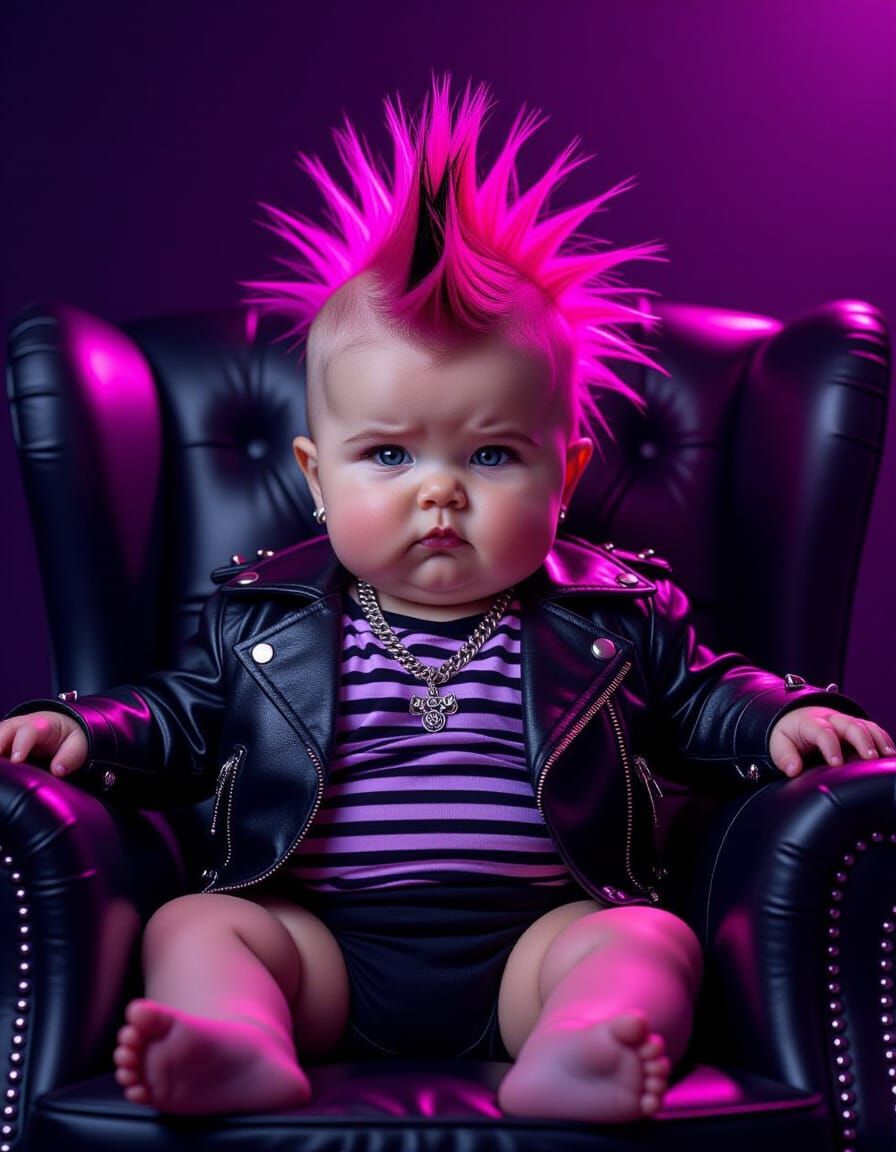 Adorable Goth Baby Girl in Leather Jacket