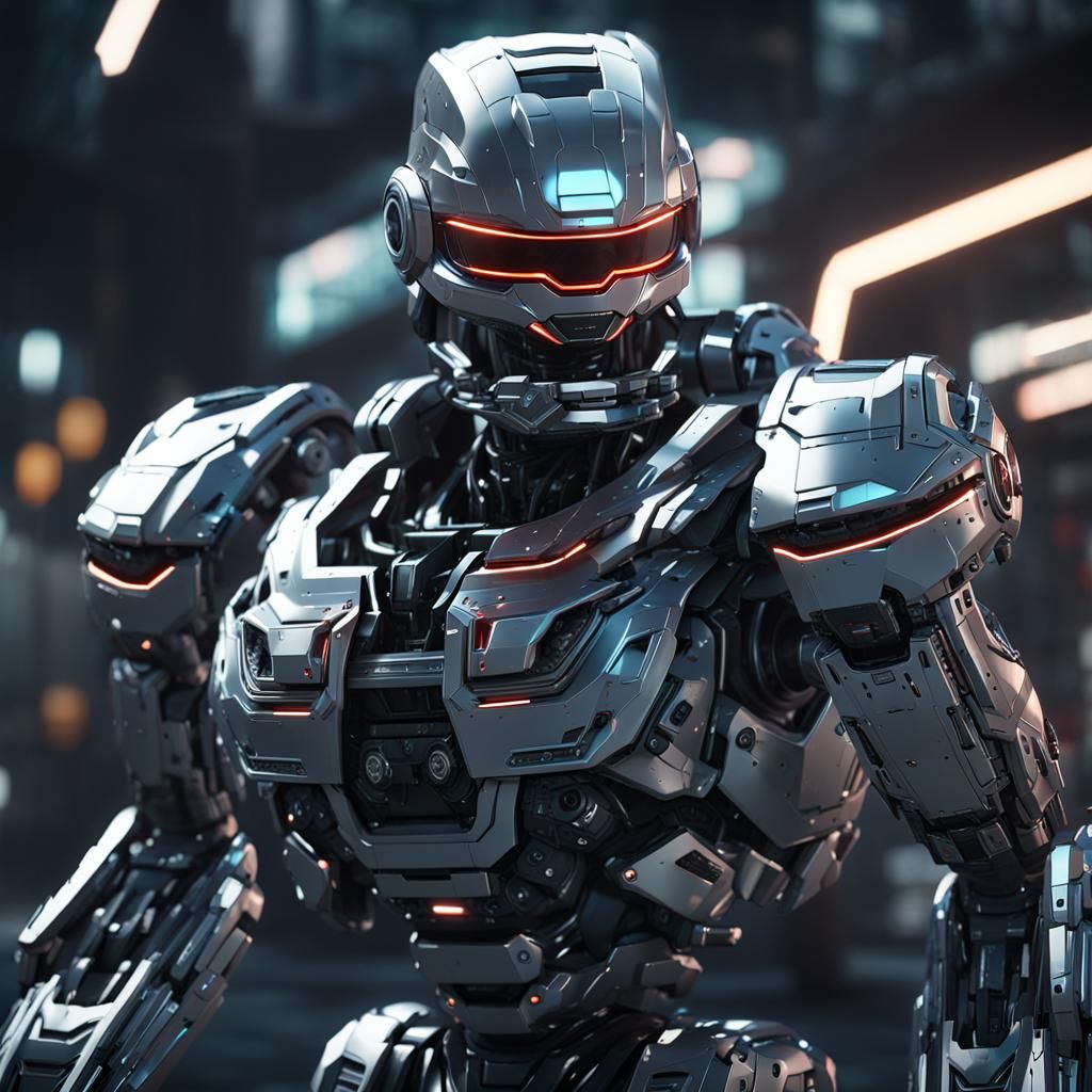 Futuristic Sci-Fi Robocop in Polished Metal