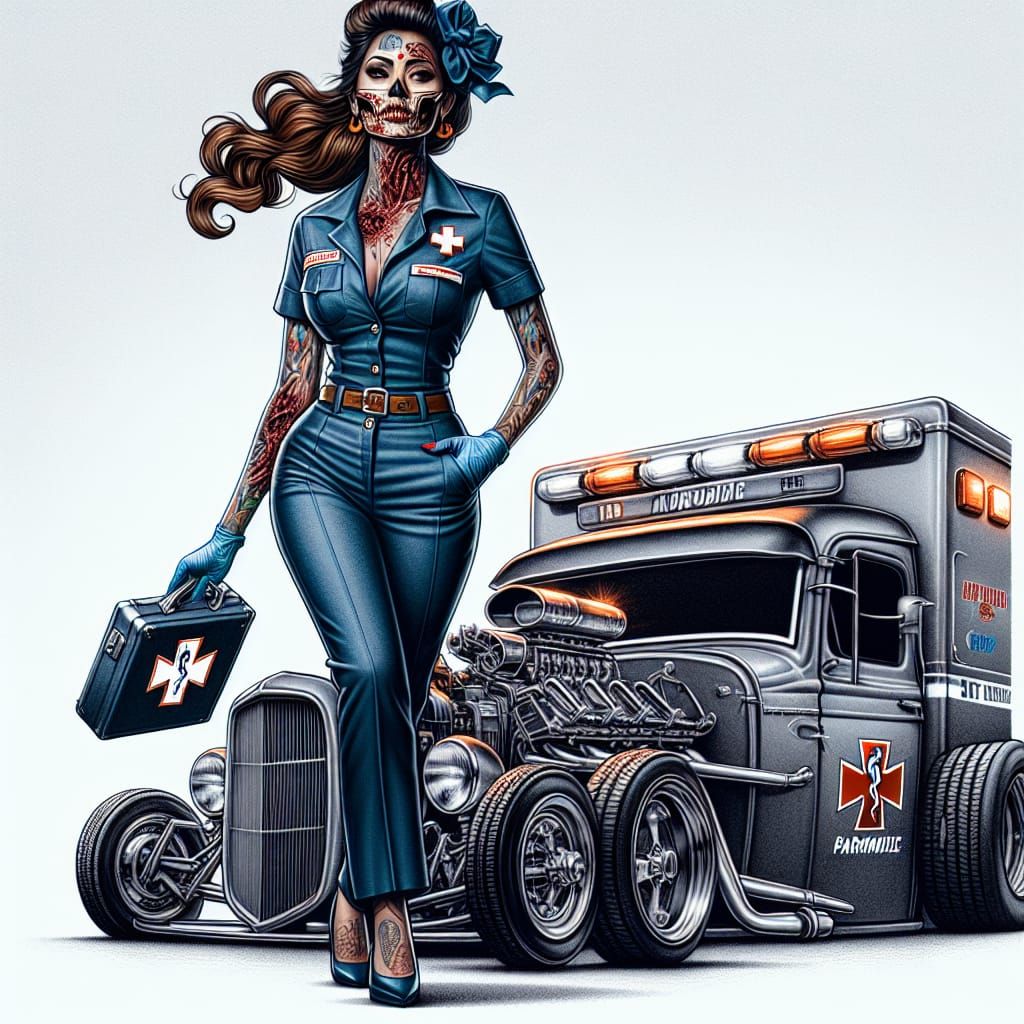 Zombie Paramedic and Hot Rod Ambulance