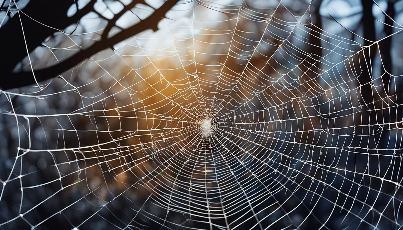 Spider Web Shimmers in Winter Sun, Detailed Art