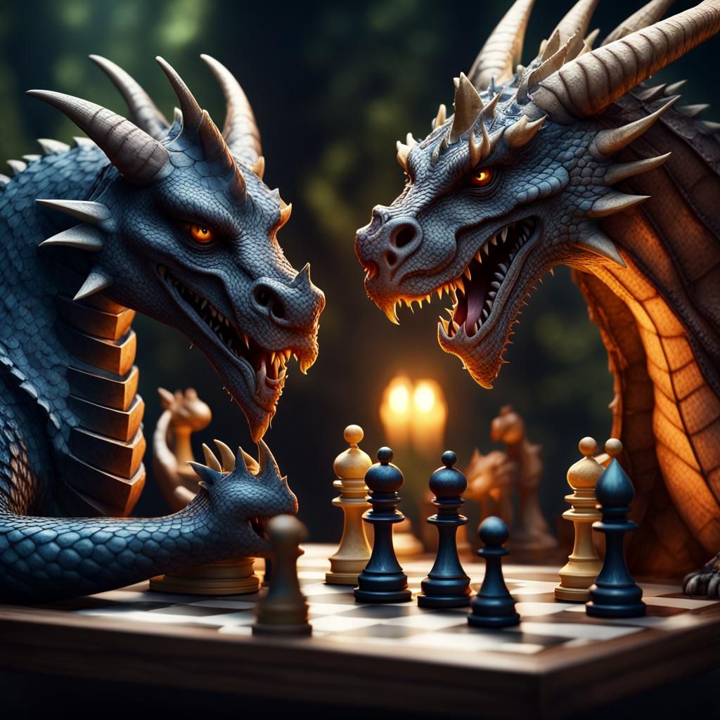 Dragon's Chess Game: Dark Fantasy 3D Render
