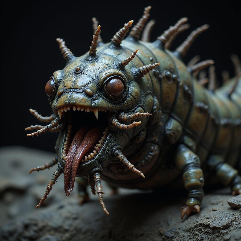 Biomechanical Caterpillar in Grotesque Surrealism