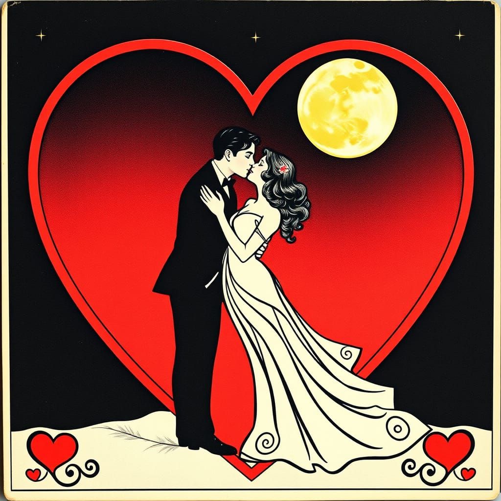 Vintage Moonlit Love in Art Deco Style