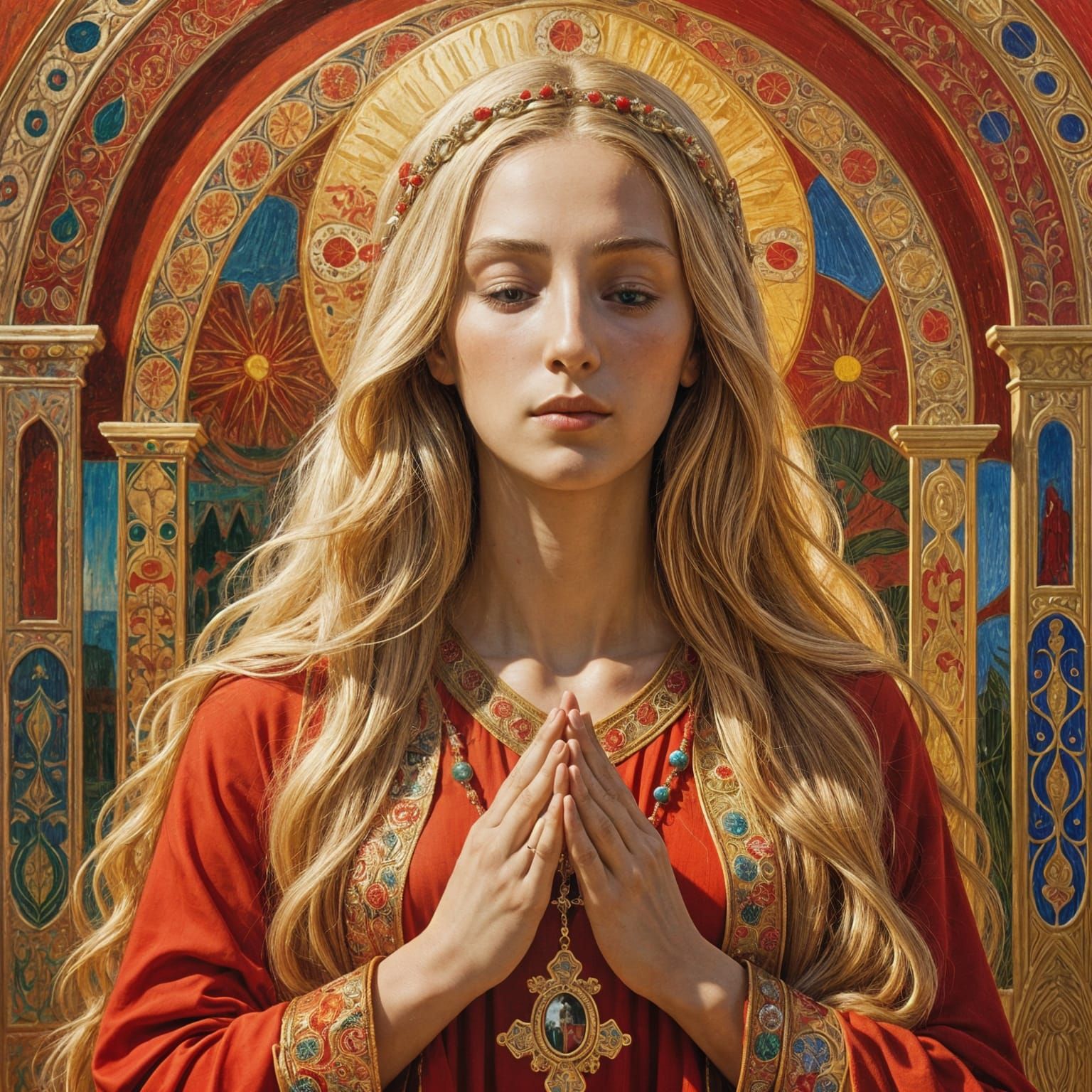 Mary Magdalene in Prayer, Klimt-Inspired Art