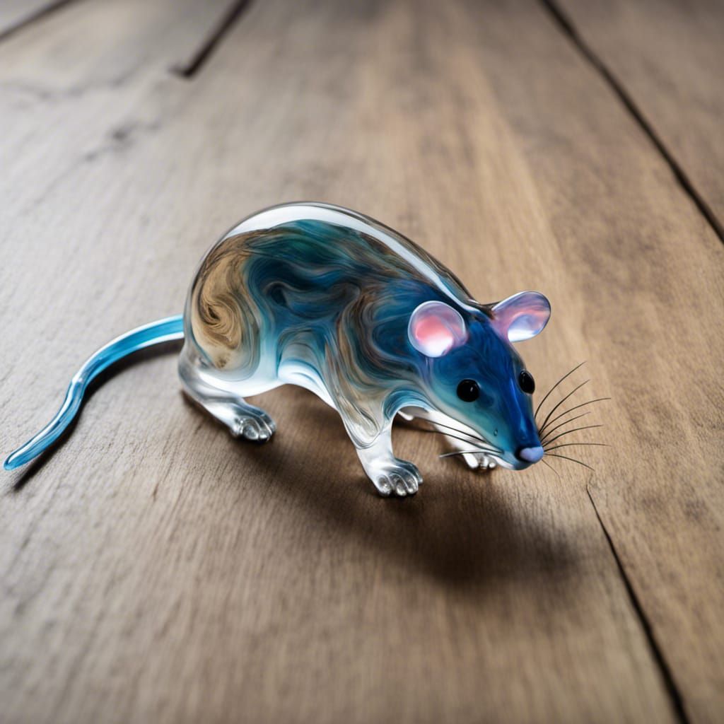 Glass Blown Rat Sculpture on Wood Floor