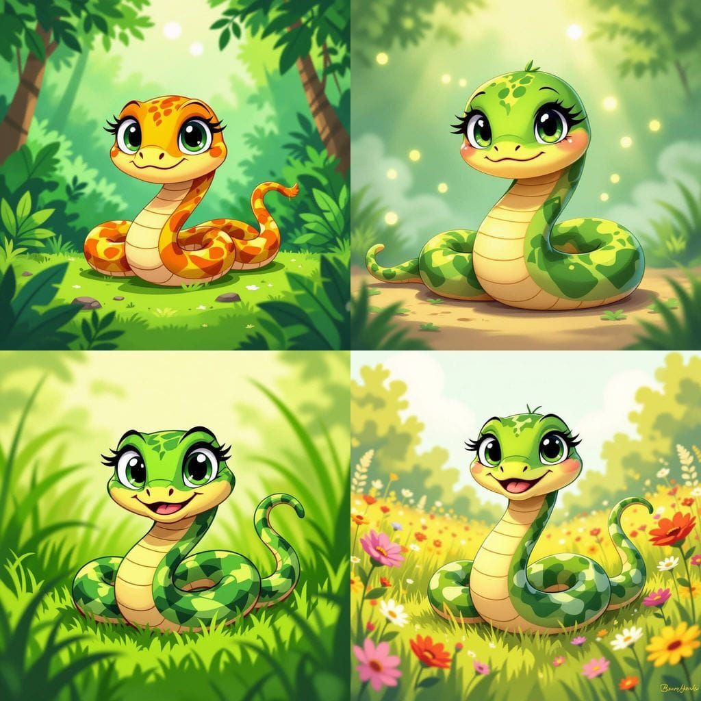 Cute Cartoon Style Snake Character