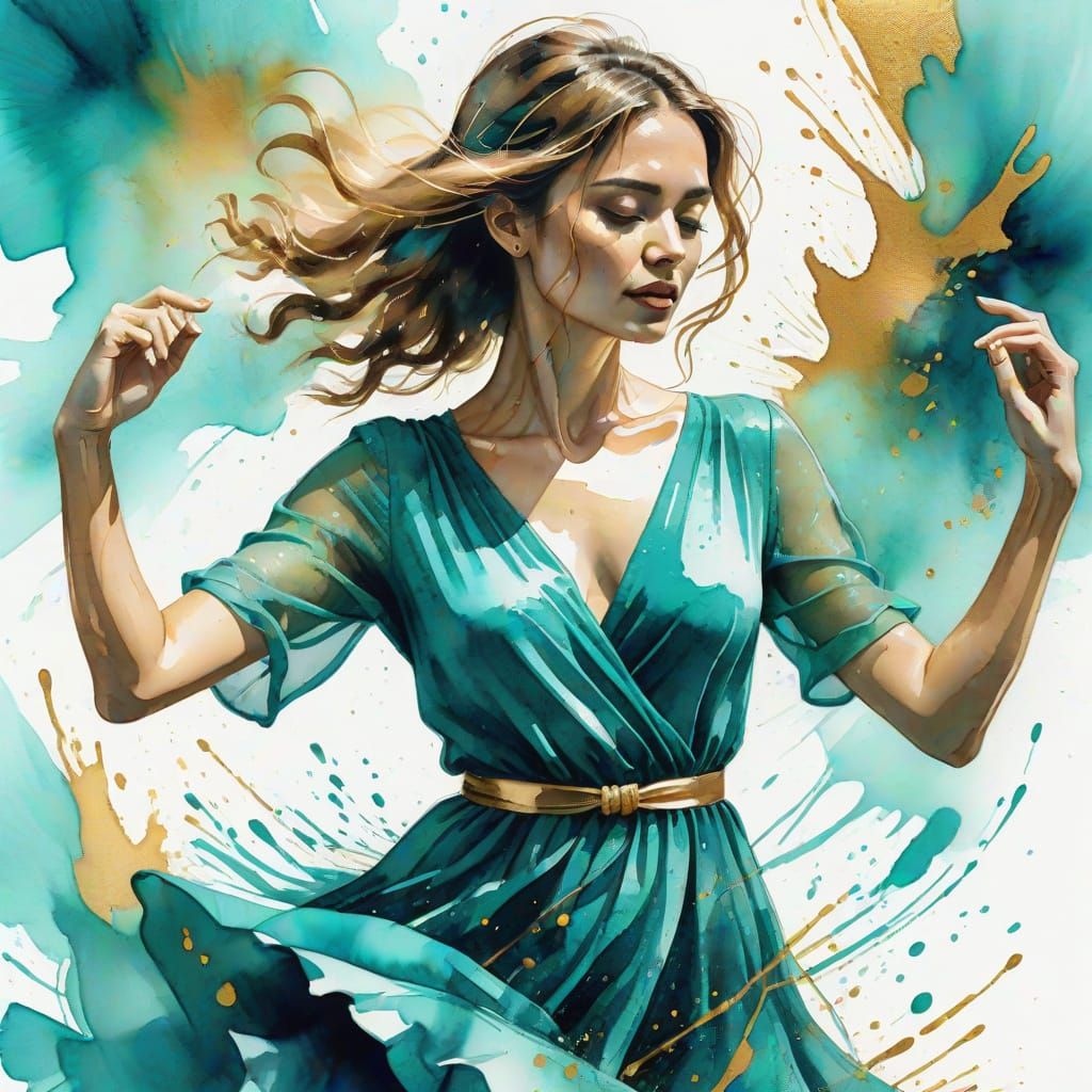 Woman Dancing: Expressive Watercolor Illustration