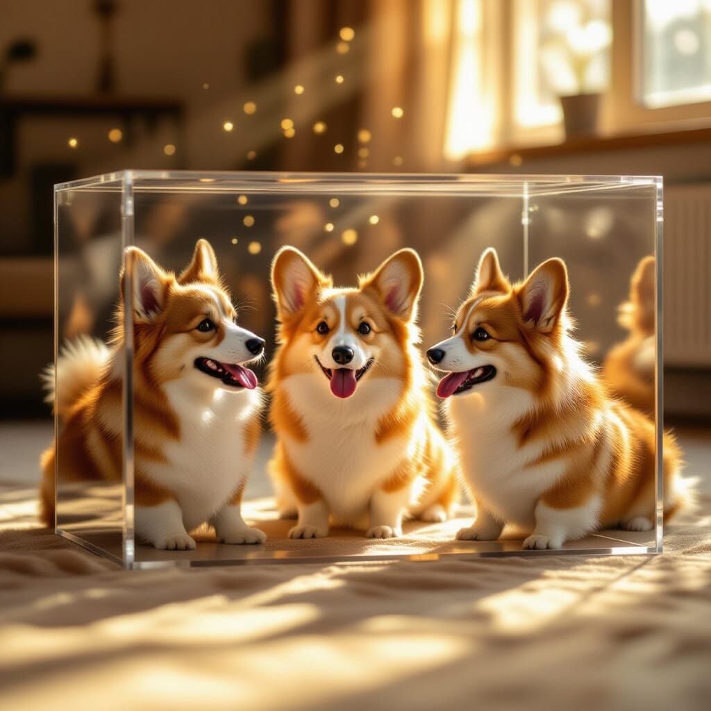 Three Fluffy Corgis Play in Golden Hour Light