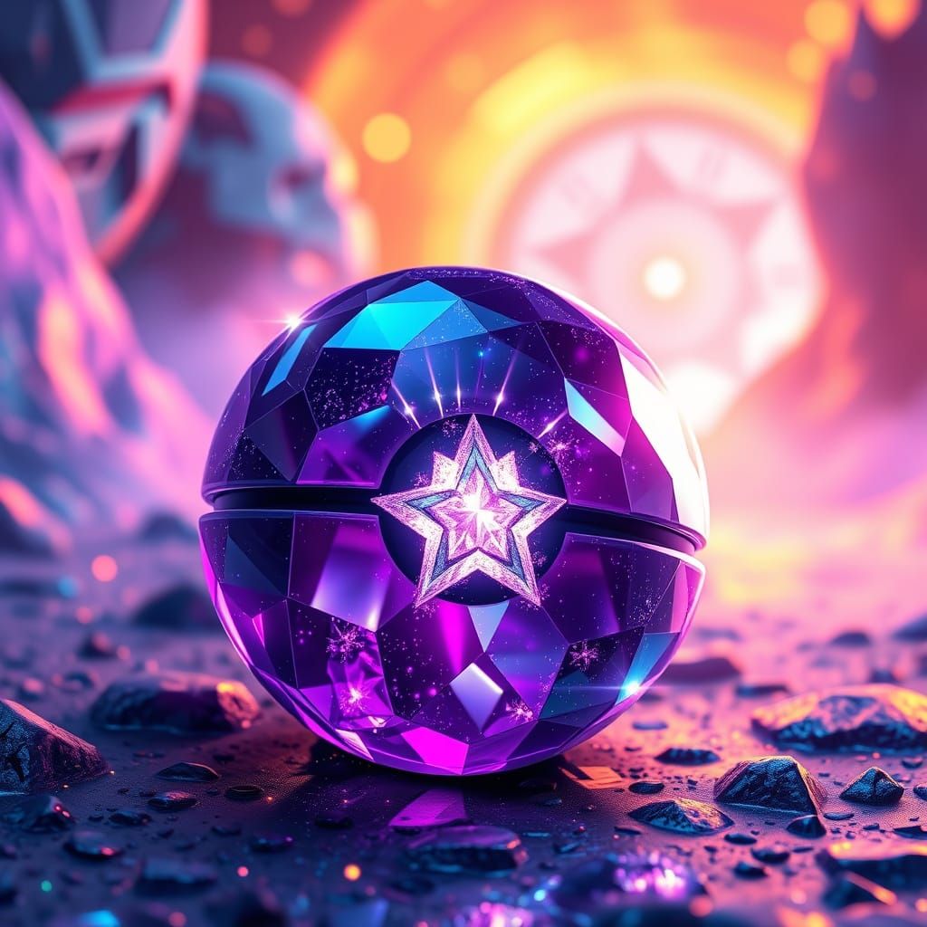 Sapphire Pokeball with Star in Futuristic Style