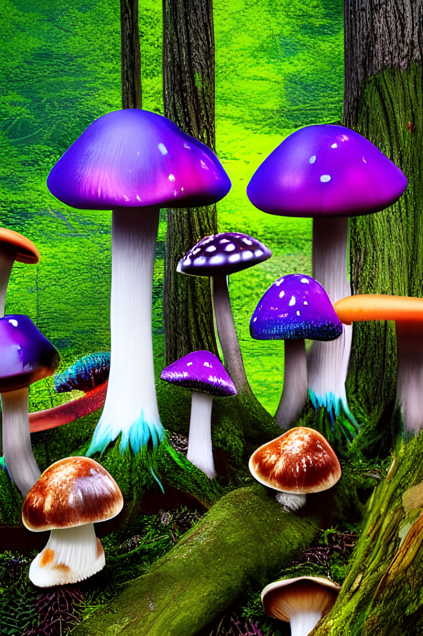 Psychedelic Mushrooms Glow in Neon Synthwave Forest