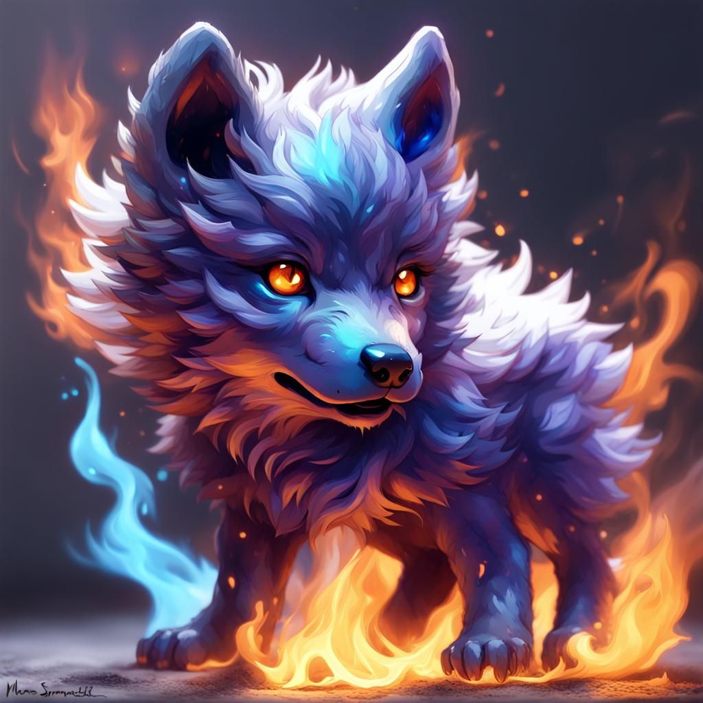 baby fire wolf on the prowl