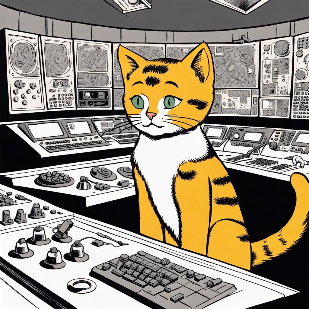 Kitten in Martian Colony Control Room
