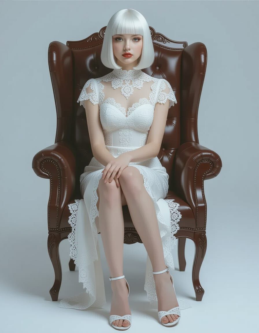 Elegant Woman with Bob Cut in Cyberpunk Style