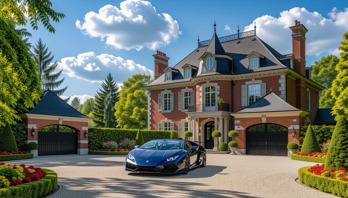 Victorian Chateau with Lamborghini in Summer