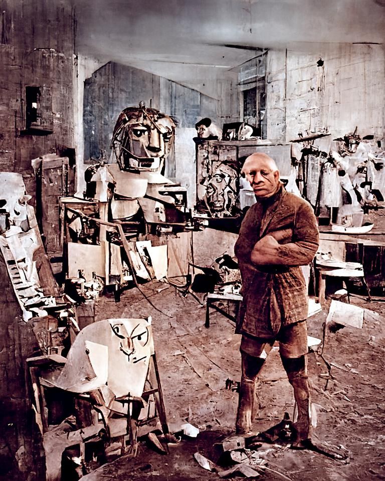 Lion-Headed Robot in Artist Studio, Cubism Style