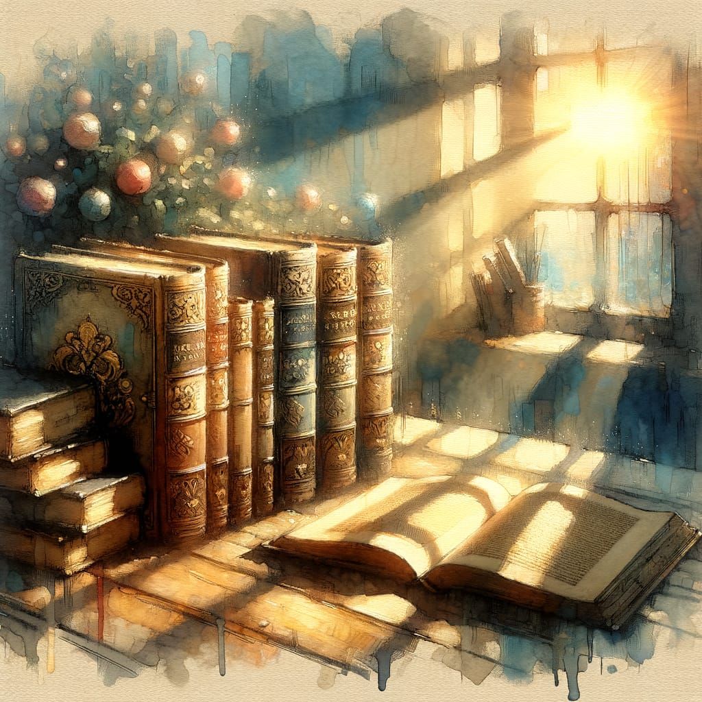 Antique Books in Watercolor Impressionistic Style