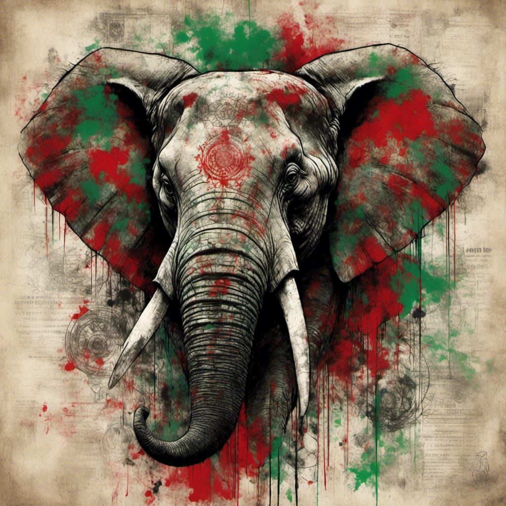 Majestic Elephant Head in Grunge Poster Style