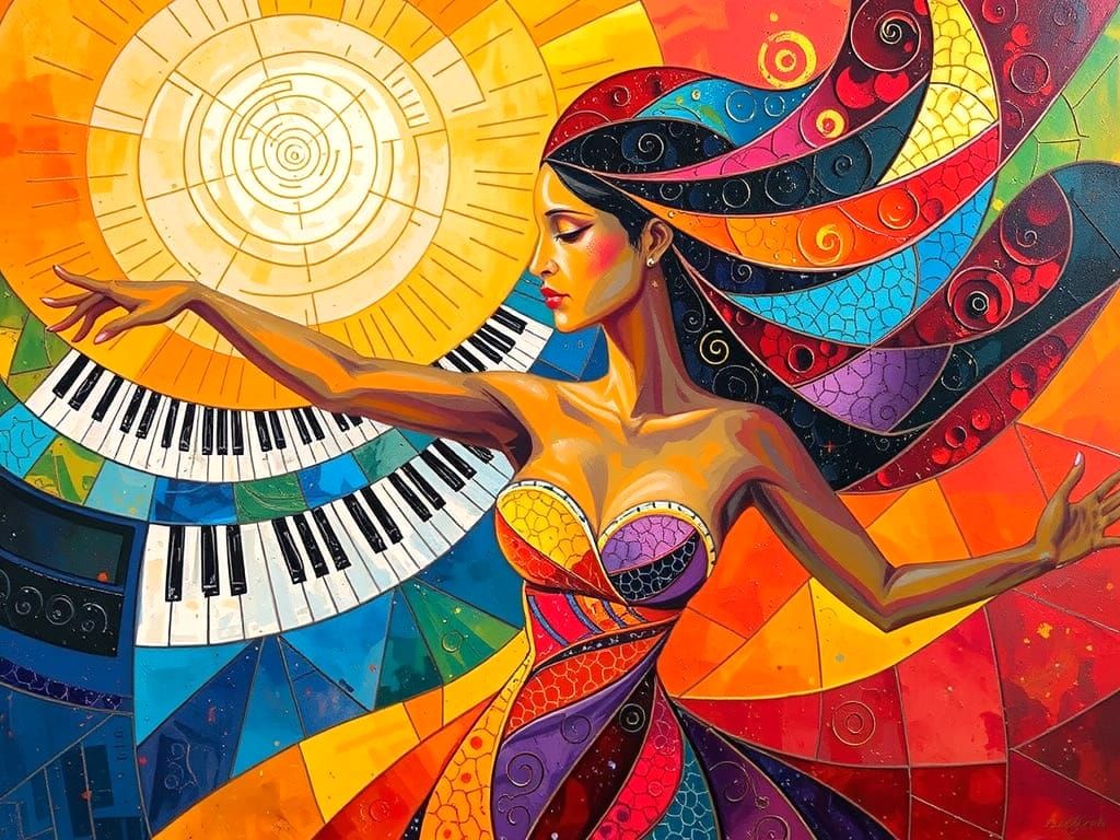 Abstract Musical Dance in Quilling Mosaic Style