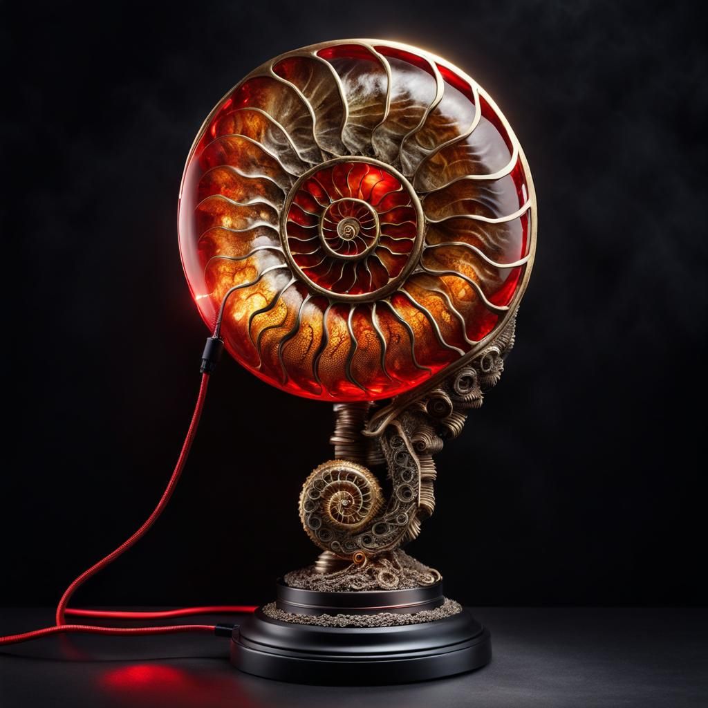 Golden Cyborg Ammonite Fossil Lamp