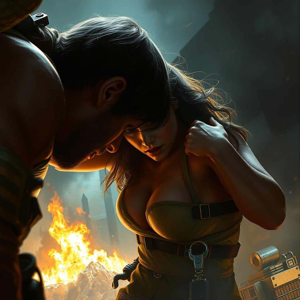 Dramatic Rescue Scene in Heroic Lighting