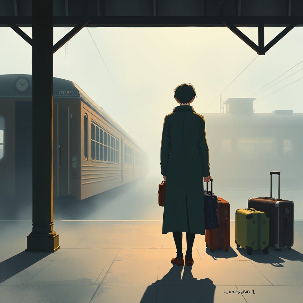 Farewell at Misty Station in Anime Style