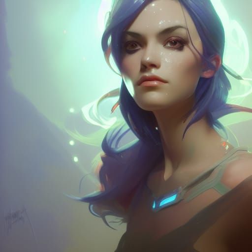 Jinx Portrait by Rutkowski, Artgerm, and Mucha