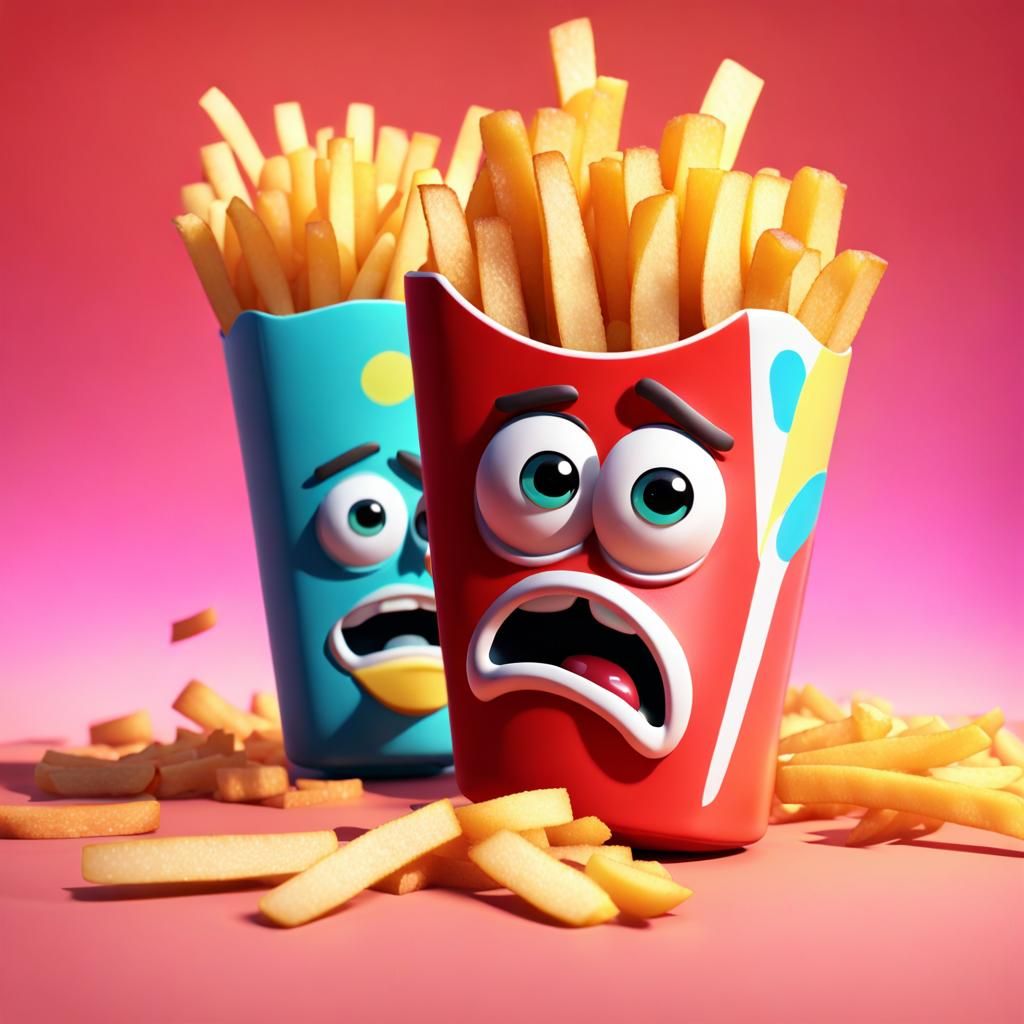 Sad French Fry Face in Pixar 3D Style
