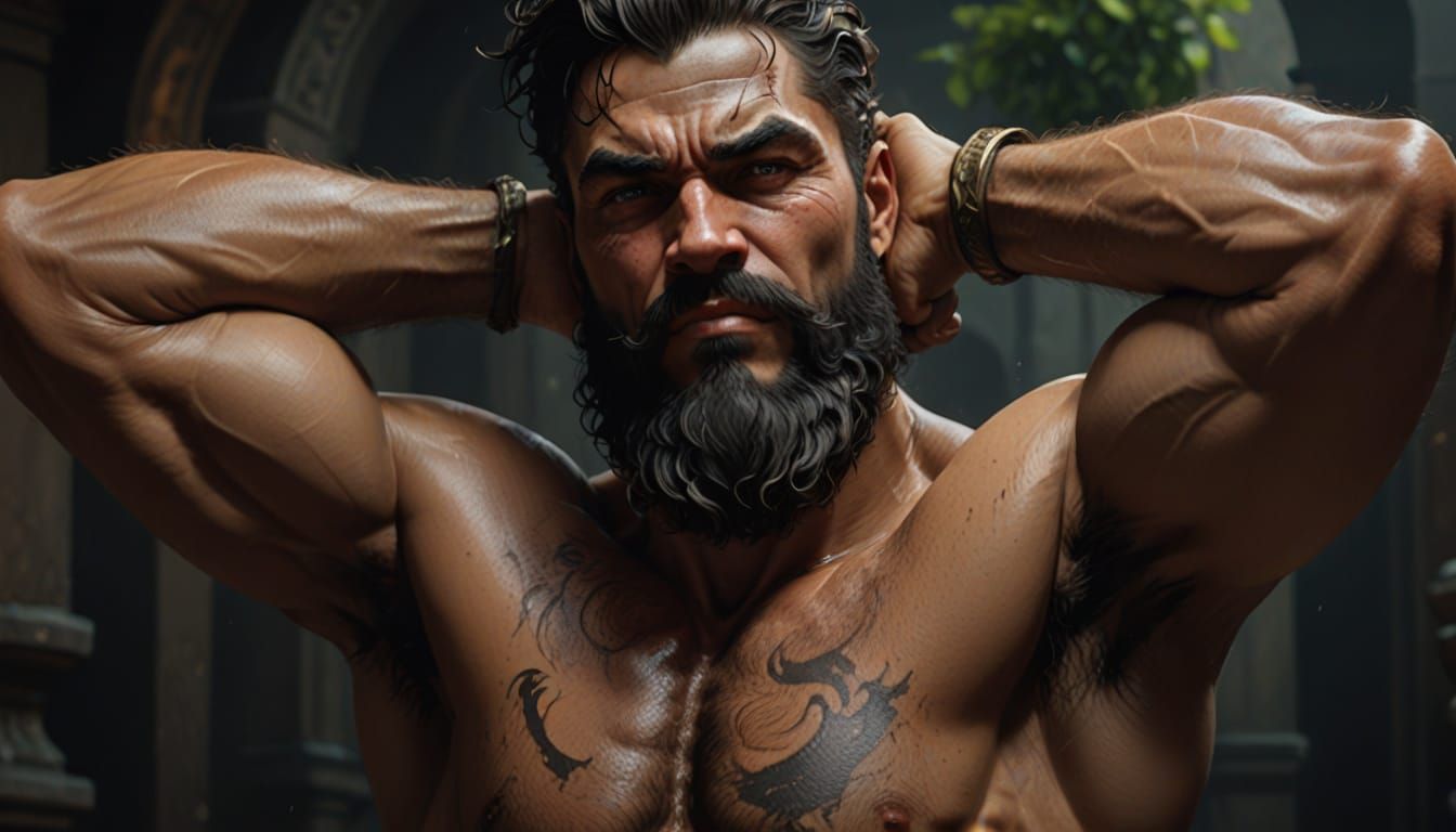 Baroque Demi-God Flexes Divine Bicep in Chiaroscuro